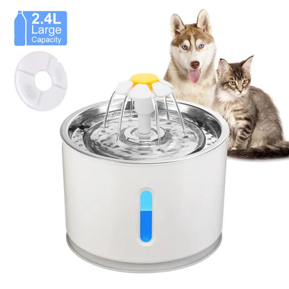 2.4L Automatic Pet Cat Water Fountain with LED Electric USB Dog Cat Pet Mute Drinker Feeder Bowl Pet Drinking Fountain Dispenser
