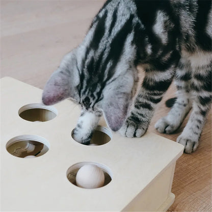 Cat Hunt Toy Chase Mouse Solid Wooden Interactive Maze Pet Hit Hamster With 3/5-holed Mouse Hole Catch Bite Catnip Funny Toy