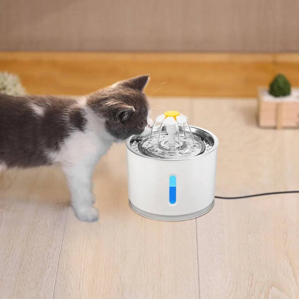 2.4L Automatic Pet Cat Water Fountain with LED Electric USB Dog Cat Pet Mute Drinker Feeder Bowl Pet Drinking Fountain Dispenser