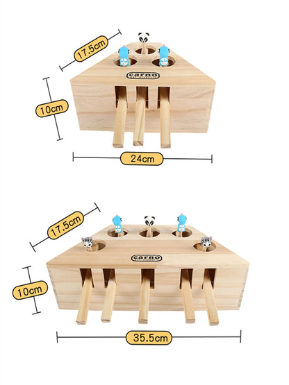 Cat Hunt Toy Chase Mouse Solid Wooden Interactive Maze Pet Hit Hamster With 3/5-holed Mouse Hole Catch Bite Catnip Funny Toy