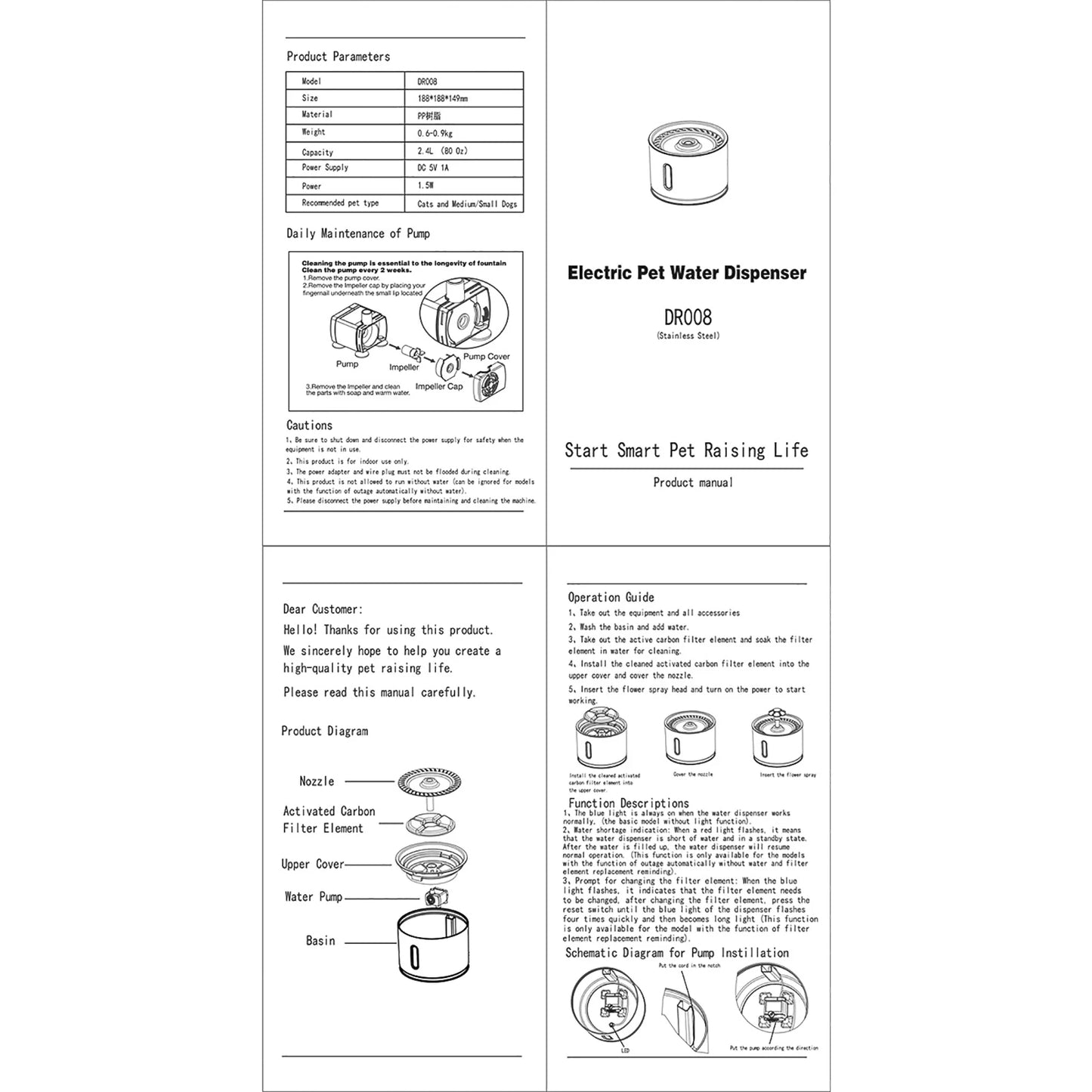 2.4L Automatic Pet Cat Water Fountain with LED Electric USB Dog Cat Pet Mute Drinker Feeder Bowl Pet Drinking Fountain Dispenser