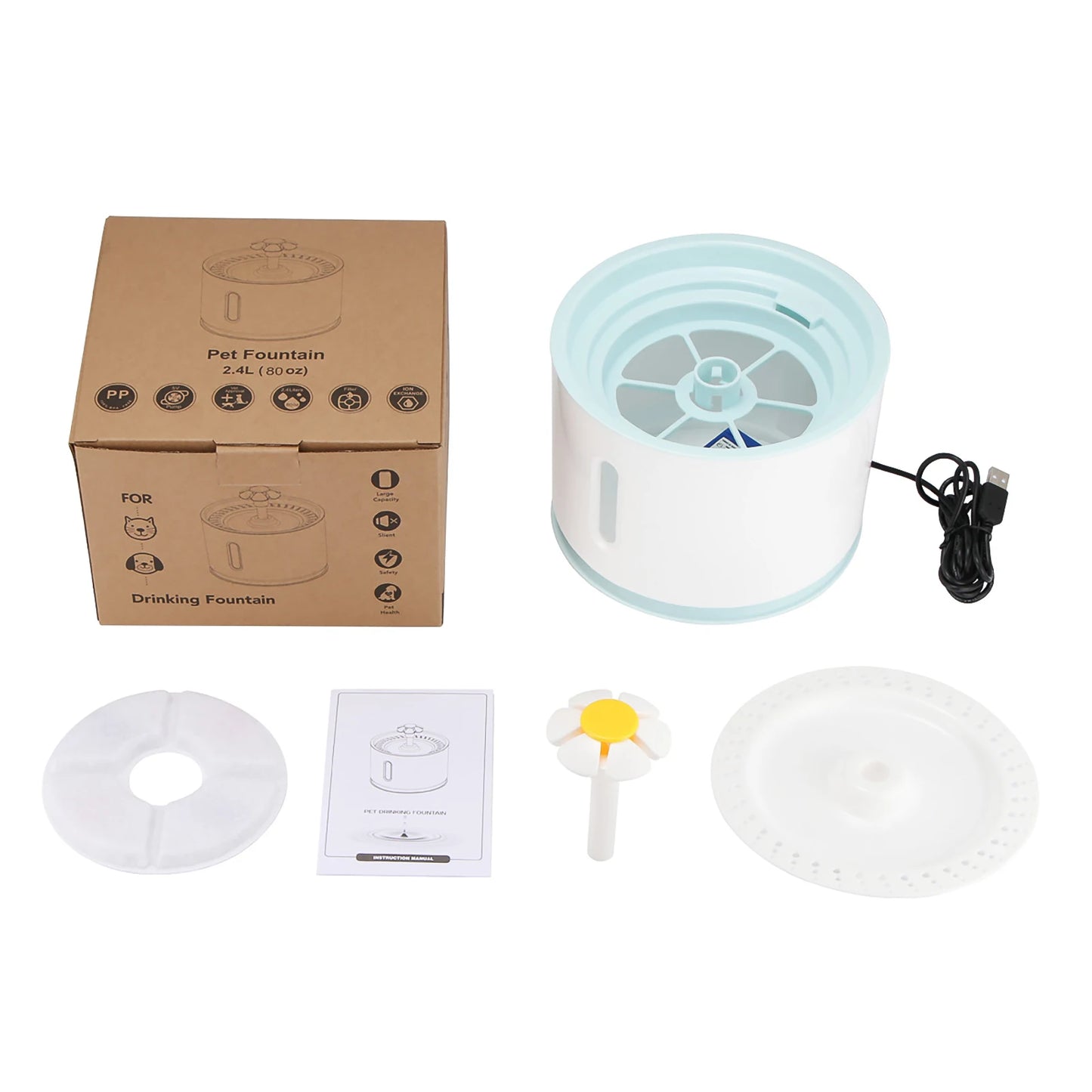 2.4L Automatic Pet Cat Water Fountain with LED Electric USB Dog Cat Pet Mute Drinker Feeder Bowl Pet Drinking Fountain Dispenser