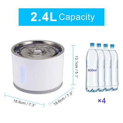 2.4L Automatic Pet Cat Water Fountain with LED Electric USB Dog Cat Pet Mute Drinker Feeder Bowl Pet Drinking Fountain Dispenser