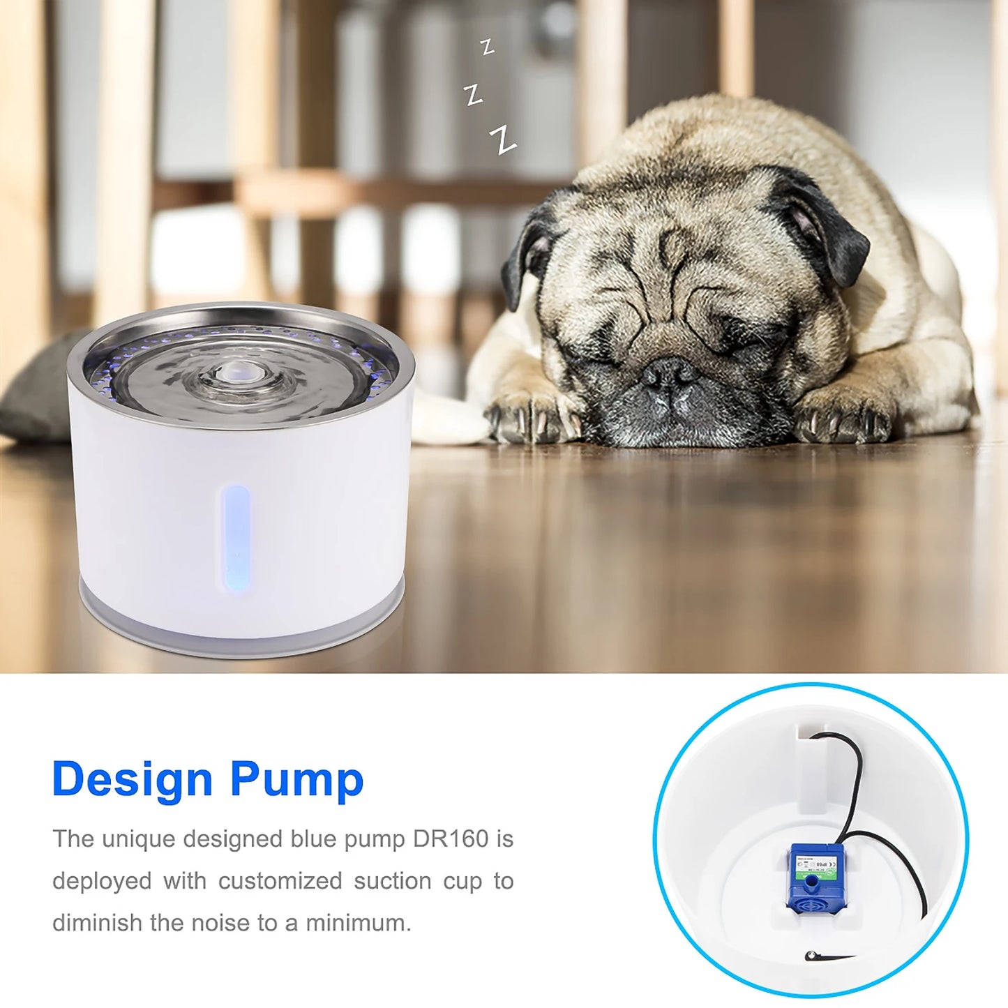 2.4L Automatic Pet Cat Water Fountain with LED Electric USB Dog Cat Pet Mute Drinker Feeder Bowl Pet Drinking Fountain Dispenser
